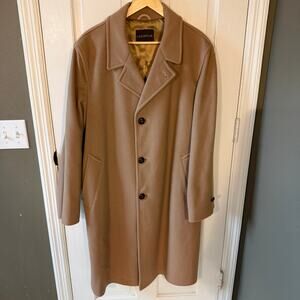 Vintage 100% Wool Lazarus Camel Overcoat w/ Leather Buttons, 44R